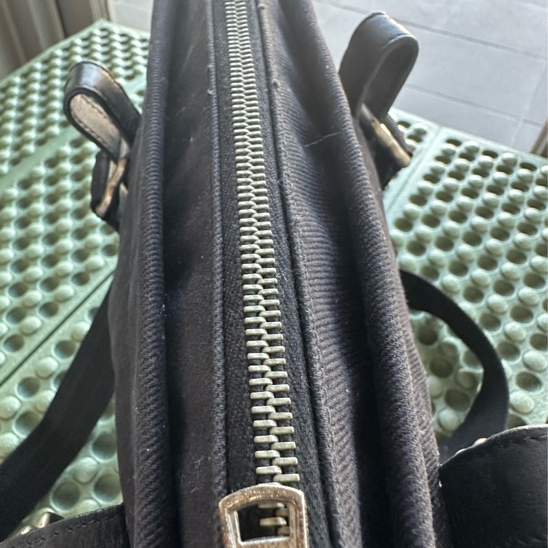 YSL SAINT LAURENT 帆布手提肩背包 黑銀-17