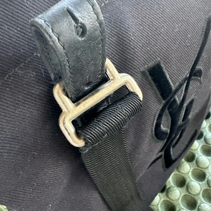 YSL SAINT LAURENT 帆布手提肩背包 黑銀-18