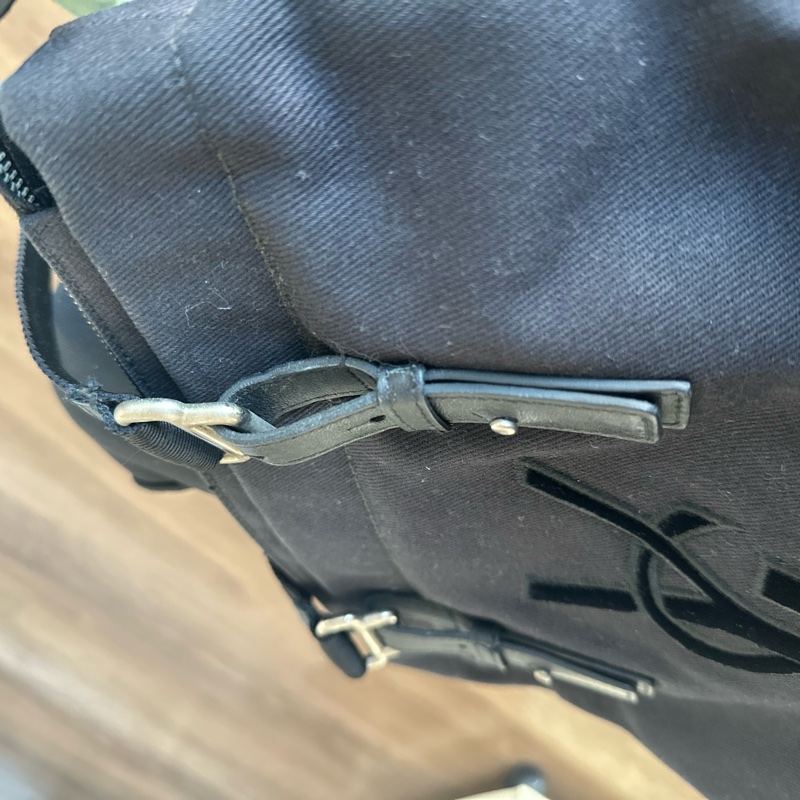 YSL SAINT LAURENT 帆布手提肩背包 黑銀-27