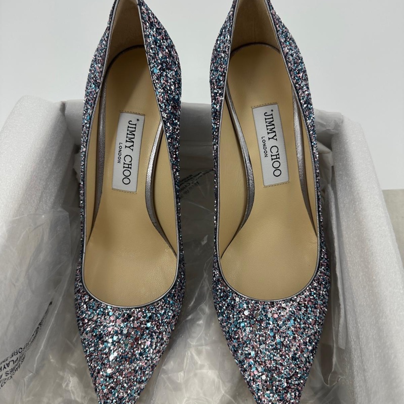 Jimmy Choo Romy Light Blue Multicolour Glitter Pumps Size 38.5-0
