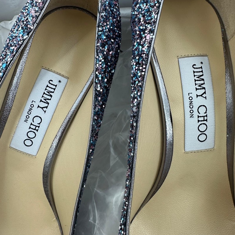 Jimmy Choo Romy Light Blue Multicolour Glitter Pumps Size 38.5-4