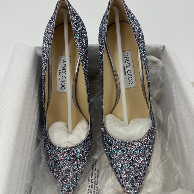 Jimmy Choo Romy Light Blue Multicolour Glitter Pumps Size 38.5-5
