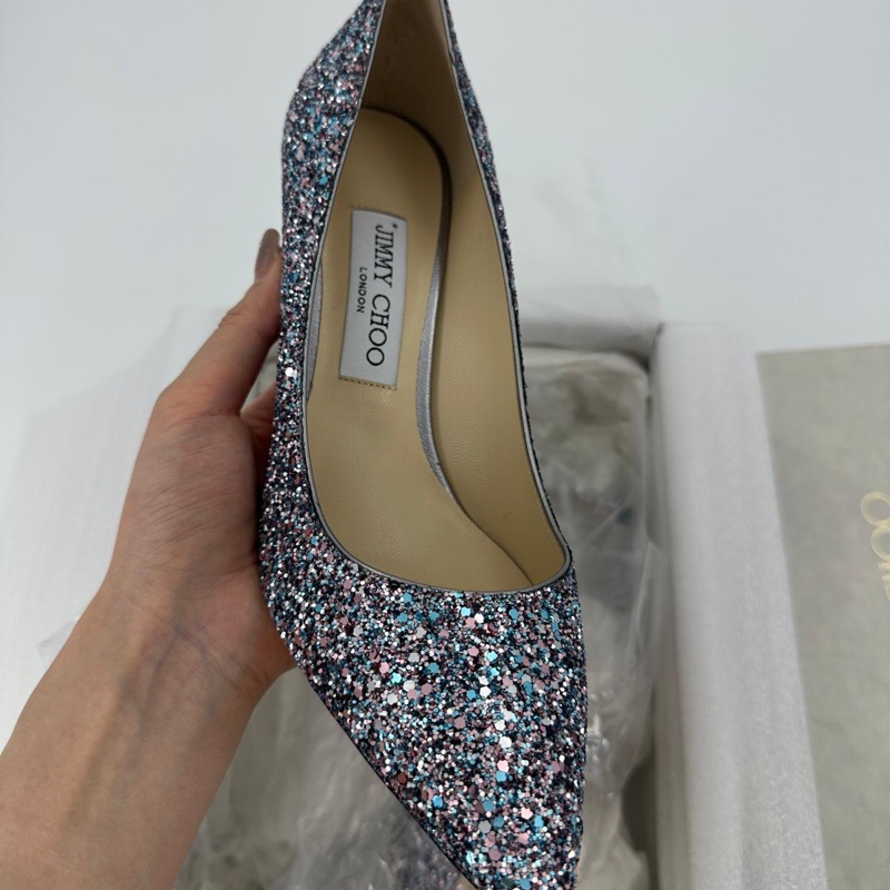 Jimmy Choo Romy Light Blue Multicolour Glitter Pumps Size 38.5-6