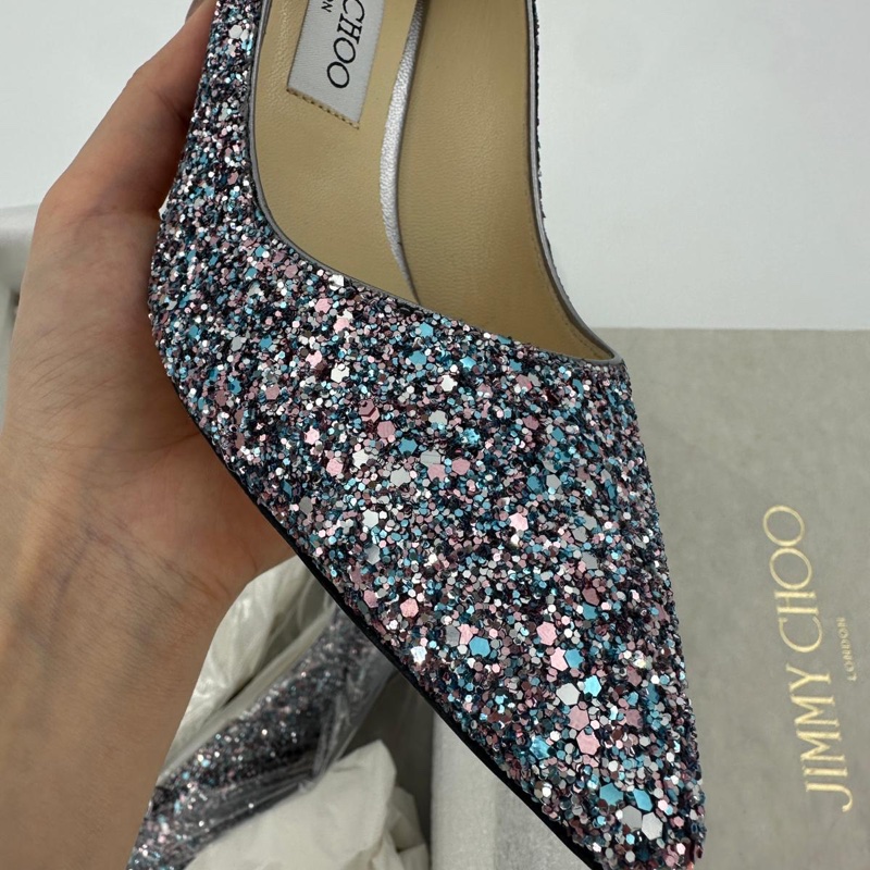 Jimmy Choo Romy Light Blue Multicolour Glitter Pumps Size 38.5-7