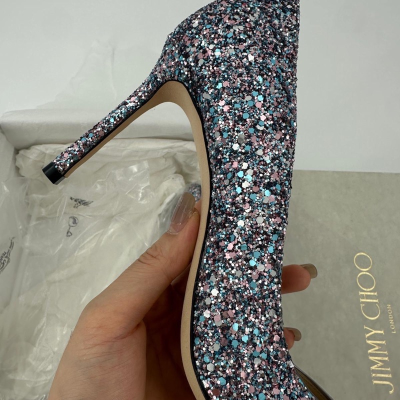 Jimmy Choo Romy Light Blue Multicolour Glitter Pumps Size 38.5-8