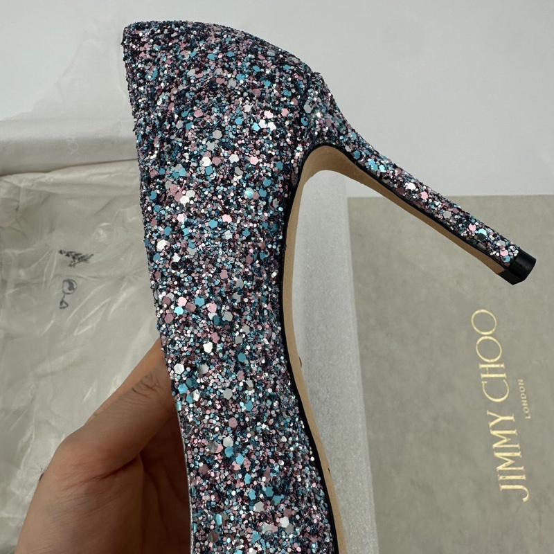 Jimmy Choo Romy Light Blue Multicolour Glitter Pumps Size 38.5-9