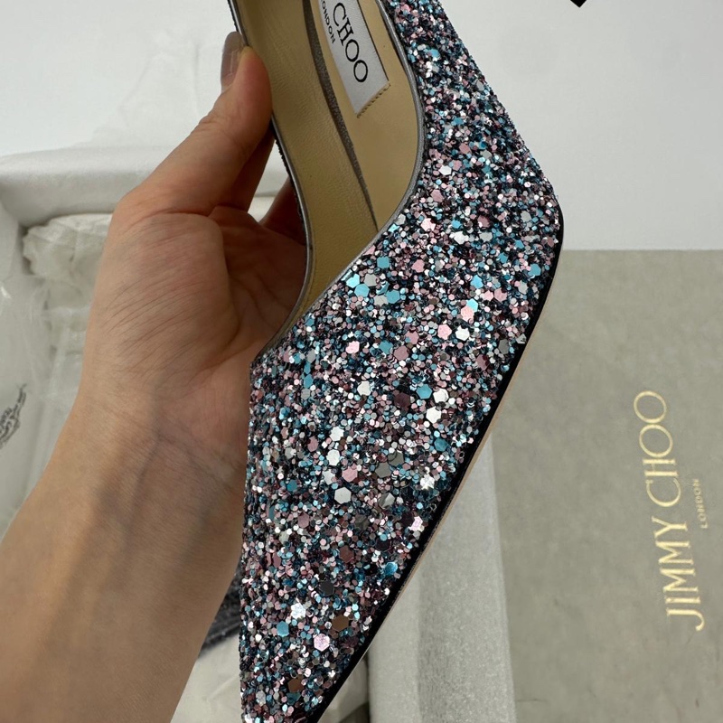 Jimmy Choo Romy Light Blue Multicolour Glitter Pumps Size 38.5-10
