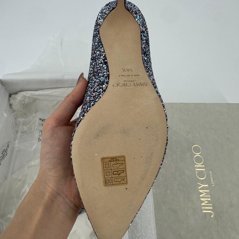Jimmy Choo Romy Light Blue Multicolour Glitter Pumps Size 38.5-12