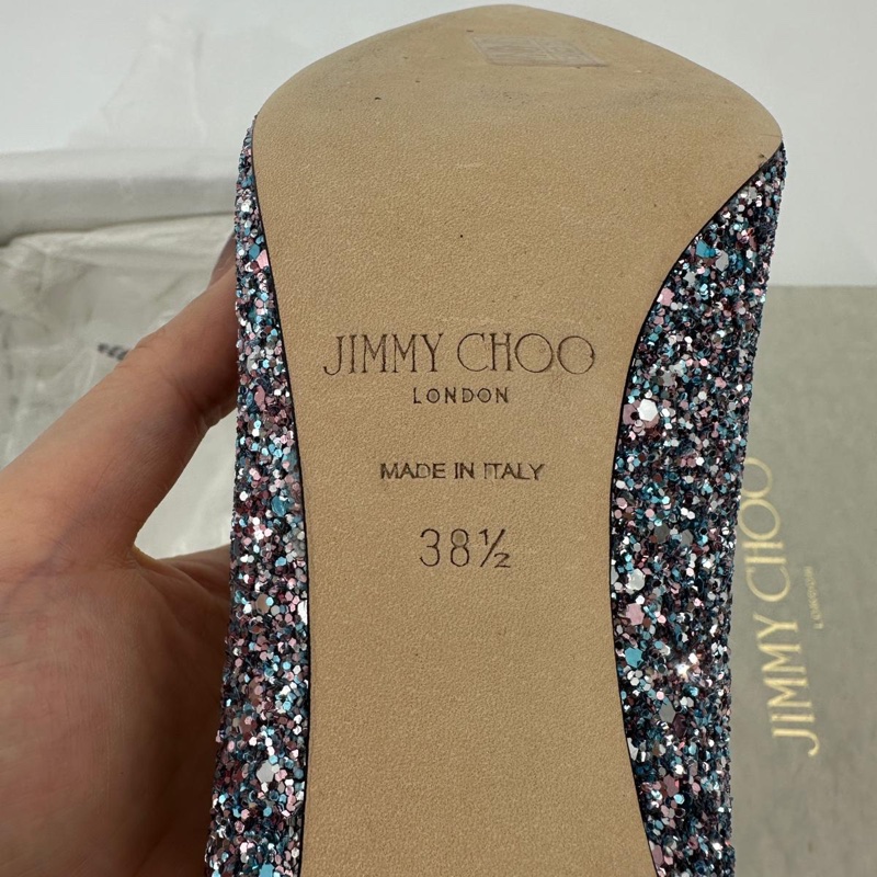 Jimmy Choo Romy Light Blue Multicolour Glitter Pumps Size 38.5-13