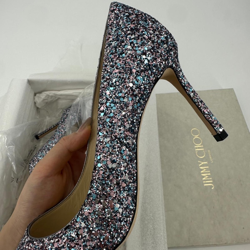 Jimmy Choo Romy Light Blue Multicolour Glitter Pumps Size 38.5-18