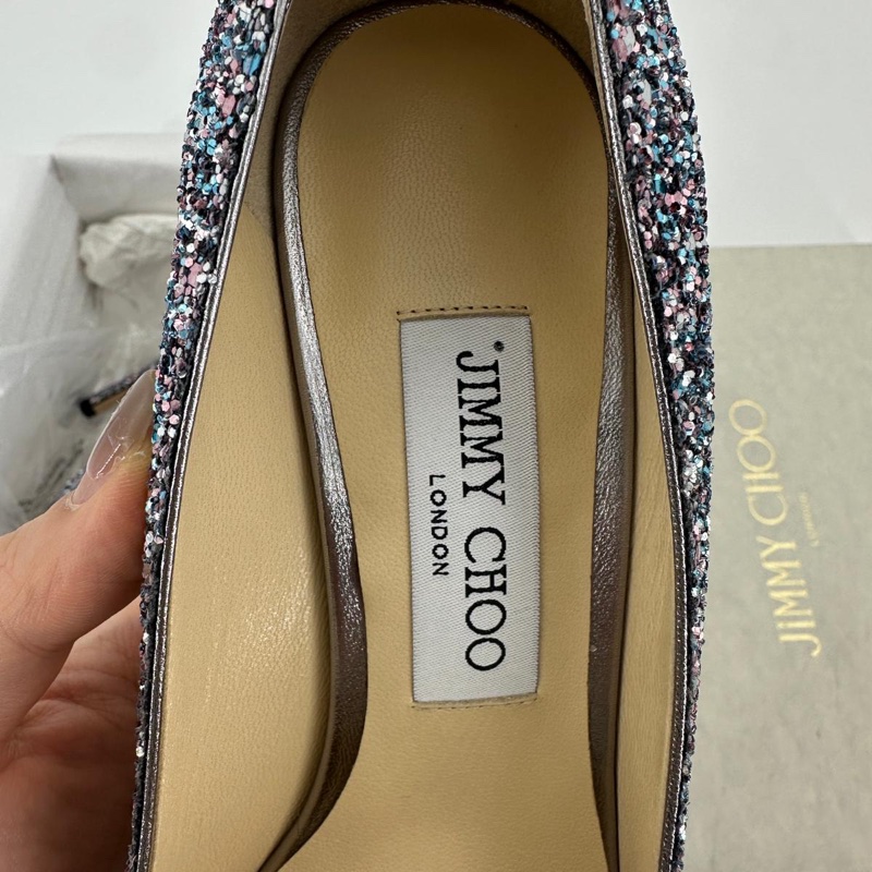 Jimmy Choo Romy Light Blue Multicolour Glitter Pumps Size 38.5-20