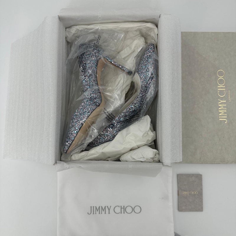Jimmy Choo Romy Light Blue Multicolour Glitter Pumps Size 38.5-24