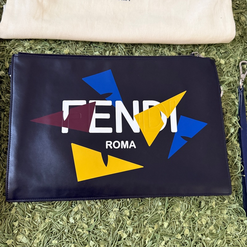 二手FENDI 牛皮字母logo印花手拿包7N0110AC9I/男女皆可(附手提把/+送🎁MK肩背帶)-3