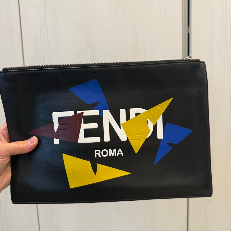 二手FENDI 牛皮字母logo印花手拿包7N0110AC9I/男女皆可(附手提把/+送🎁MK肩背帶)-10