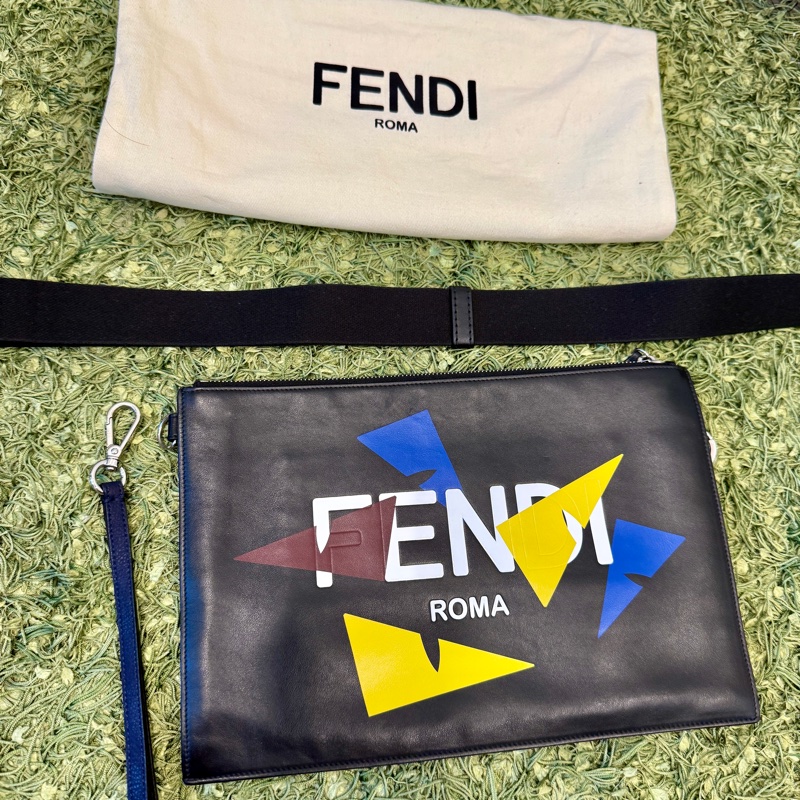 二手FENDI 牛皮字母logo印花手拿包7N0110AC9I/男女皆可(附手提把/+送🎁MK肩背帶)-16