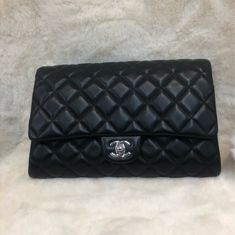 Chanel 黑色羊皮鏈條 銀扣 Hobo XB927