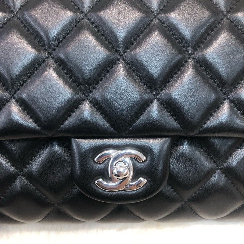 Chanel 黑色羊皮鏈條 銀扣 Hobo XB927-6