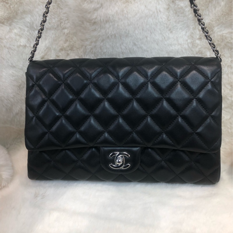 Chanel 黑色羊皮鏈條 銀扣 Hobo XB927-7