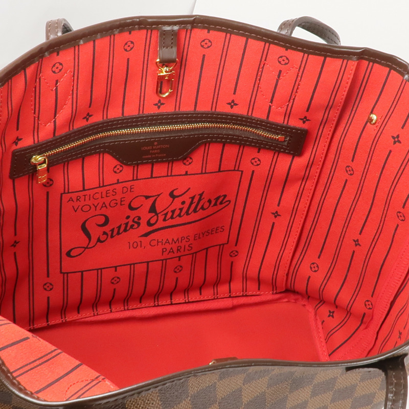 LOUIS VUITTON Damier Neverfull MM金扣肩背袋/手挽袋-11