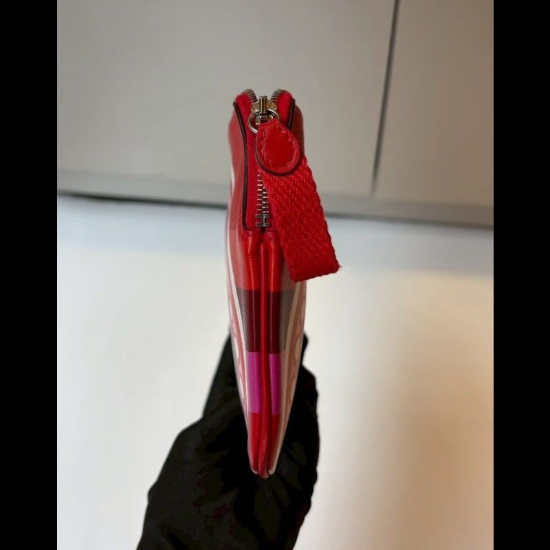 Hermes 雙馬彩虹之愛紅色系皮革小萬用包 Carre Pocket-9