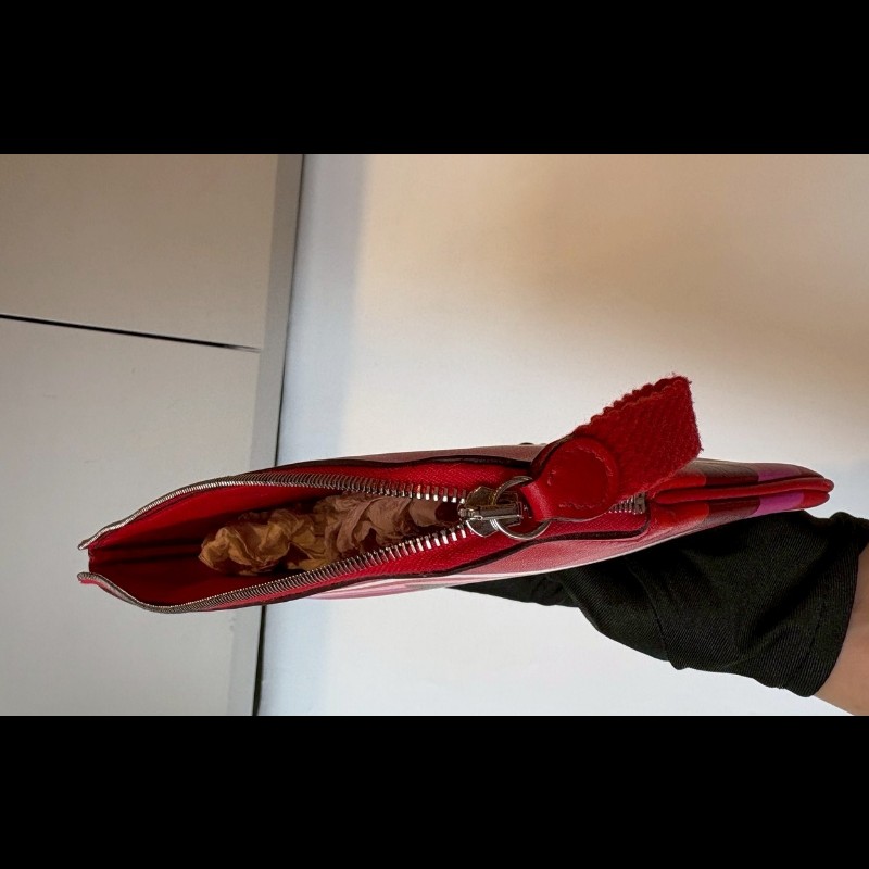 Hermes 雙馬彩虹之愛紅色系皮革小萬用包 Carre Pocket-12