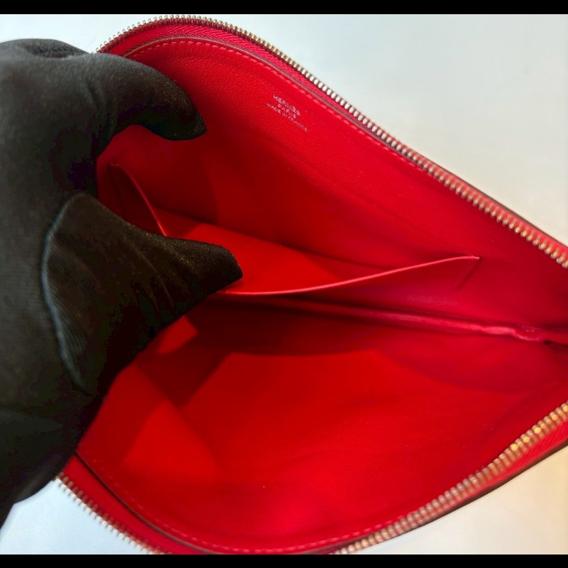 Hermes 雙馬彩虹之愛紅色系皮革小萬用包 Carre Pocket-15