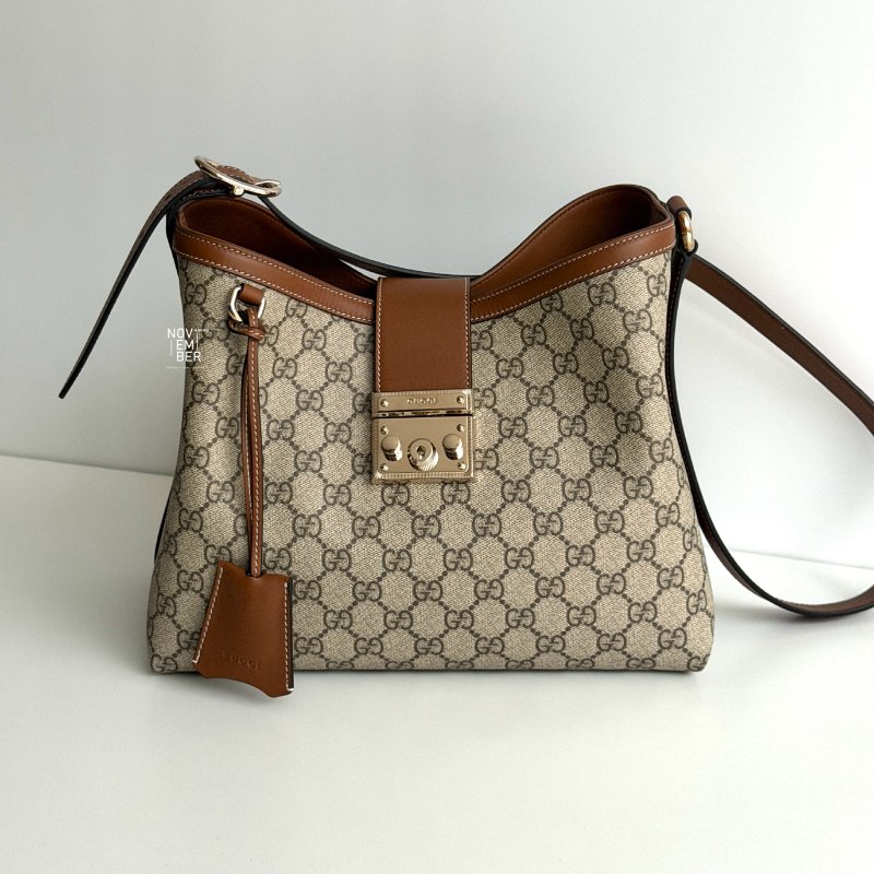 全配有購證🙌🏻 GUCCI 古馳 Padlock 棕色滾邊老花肩背包-0