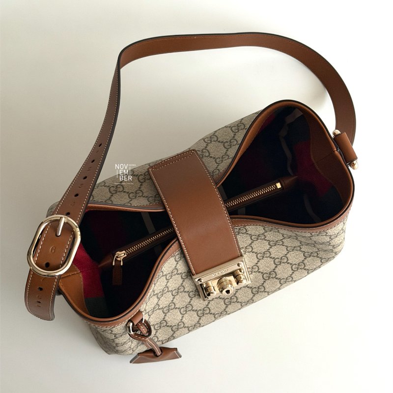 全配有購證🙌🏻 GUCCI 古馳 Padlock 棕色滾邊老花肩背包-2