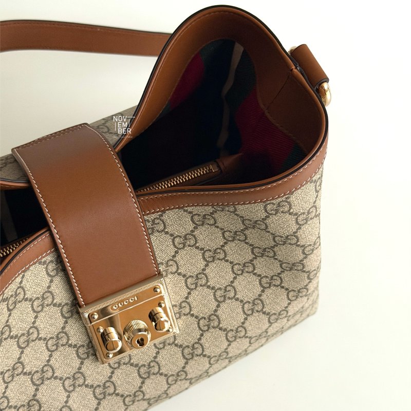 全配有購證🙌🏻 GUCCI 古馳 Padlock 棕色滾邊老花肩背包-3