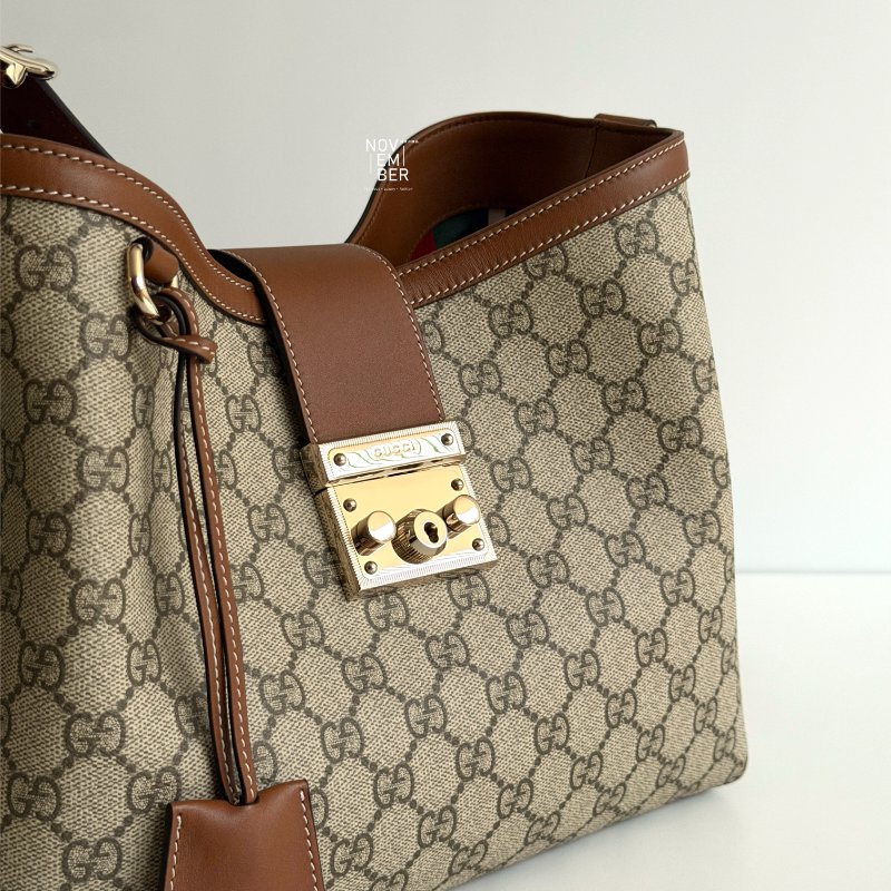 全配有購證🙌🏻 GUCCI 古馳 Padlock 棕色滾邊老花肩背包-5