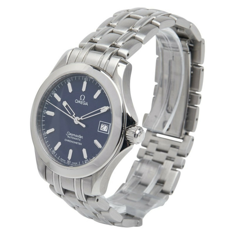 歐米茄海馬系列120公尺雅克馬約爾2001腕錶2507.80自動機械錶海軍藍錶盤不鏽鋼男士腕錶-1