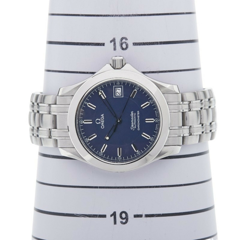 歐米茄海馬系列120公尺雅克馬約爾2001腕錶2507.80自動機械錶海軍藍錶盤不鏽鋼男士腕錶-7