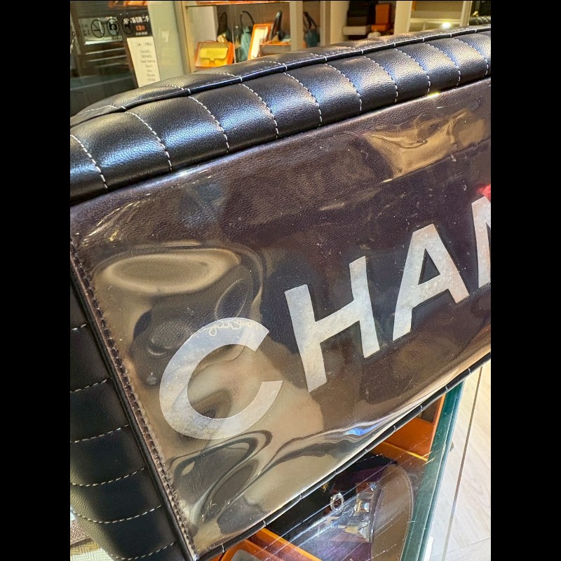 Chanel 銀鍊黑皮直格托特包-10