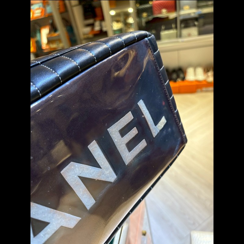 Chanel 銀鍊黑皮直格托特包-14