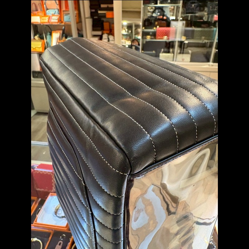 Chanel 銀鍊黑皮直格托特包-15