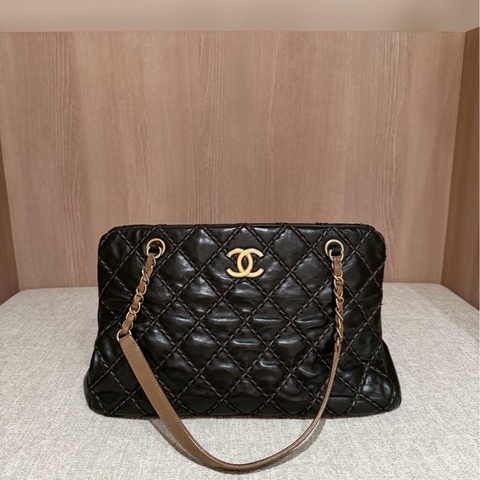 CHANEL 香奈兒 黑金 菱格 牛皮 托特包 手提包 肩背包 側背包