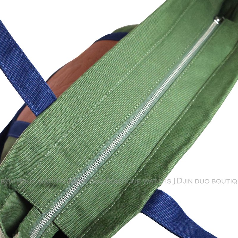 金鐸精品~2493 MAISON KITSUNE 軍綠色帆布拼接小狐狸頭皮革紋手提肩背包 托特包-6