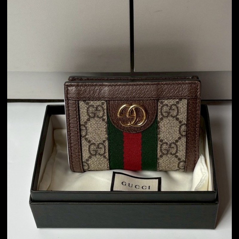 Gucci 綠紅綠咖邊GG pvc 短夾-0