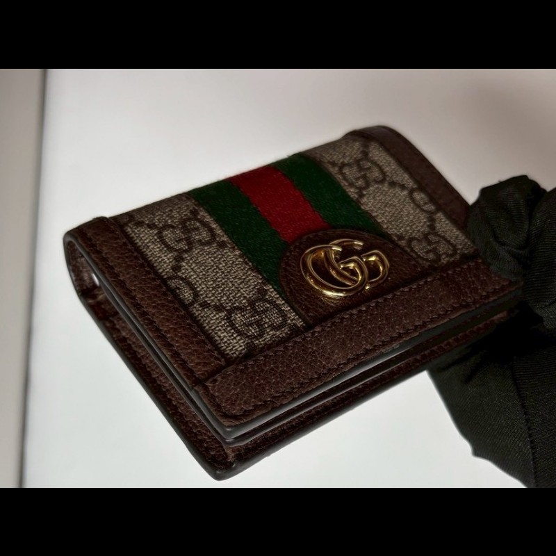 Gucci 綠紅綠咖邊GG pvc 短夾-1