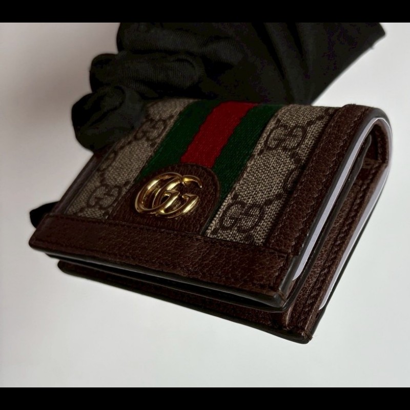 Gucci 綠紅綠咖邊GG pvc 短夾-2