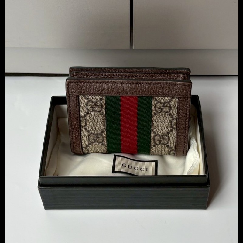 Gucci 綠紅綠咖邊GG pvc 短夾-3