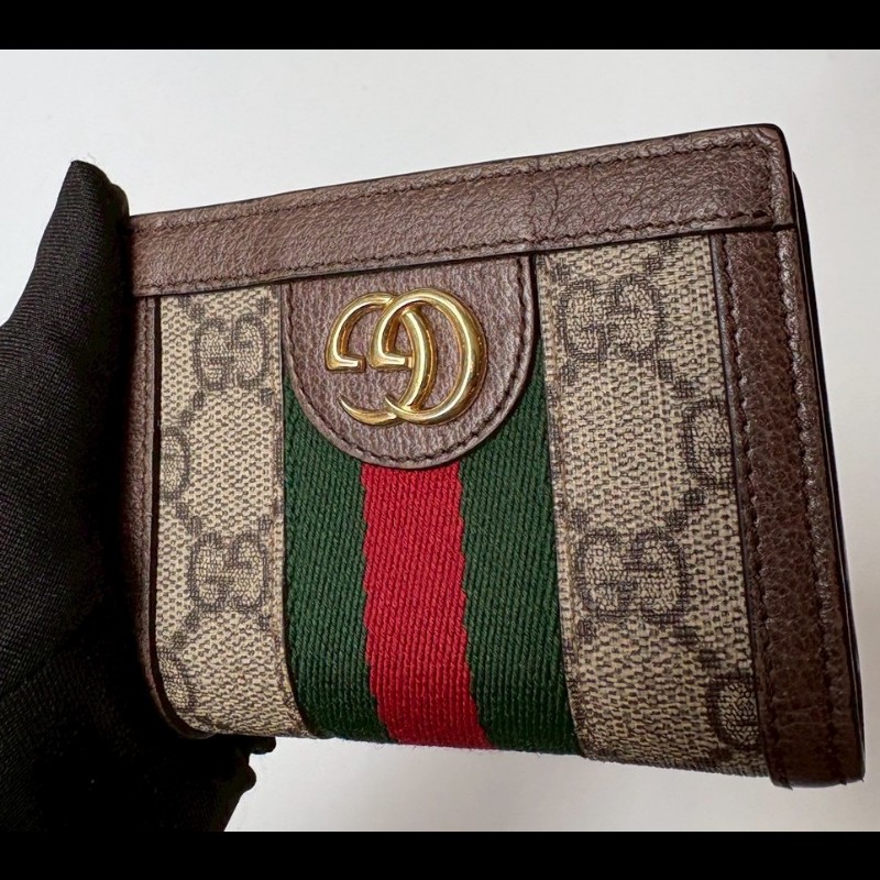 Gucci 綠紅綠咖邊GG pvc 短夾-4