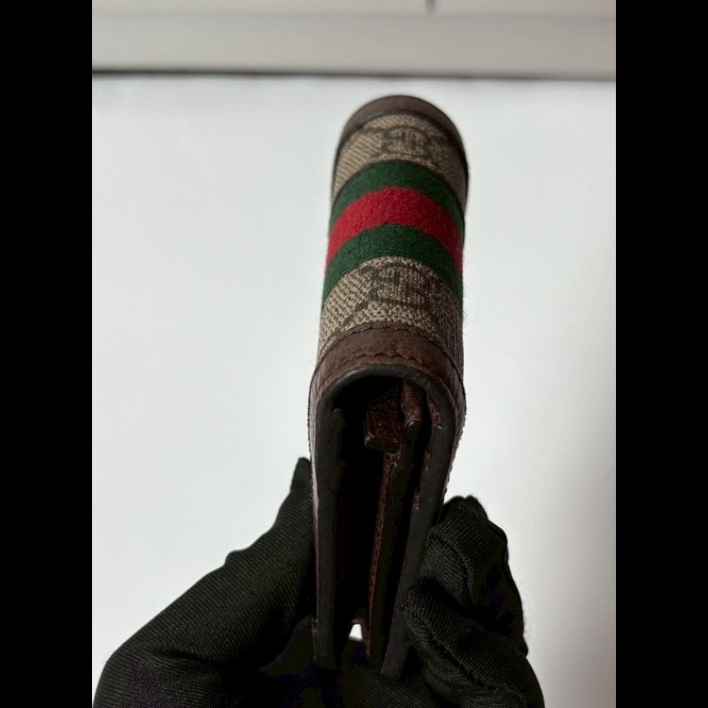 Gucci 綠紅綠咖邊GG pvc 短夾-7