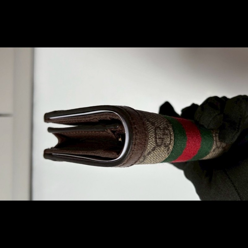 Gucci 綠紅綠咖邊GG pvc 短夾-9