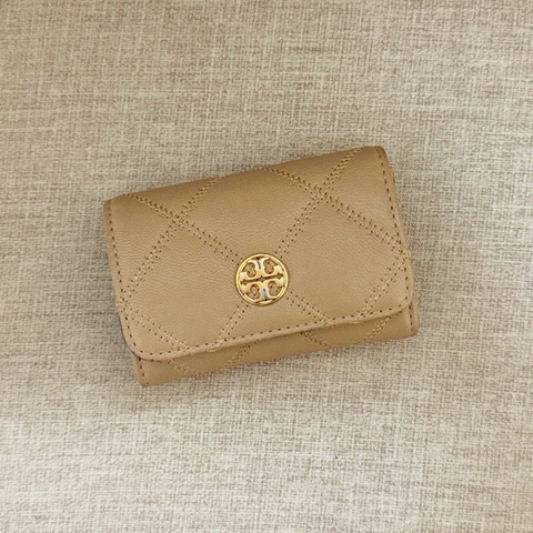 TORY BURCH Willa菱格紋卡包-奶茶色金釦