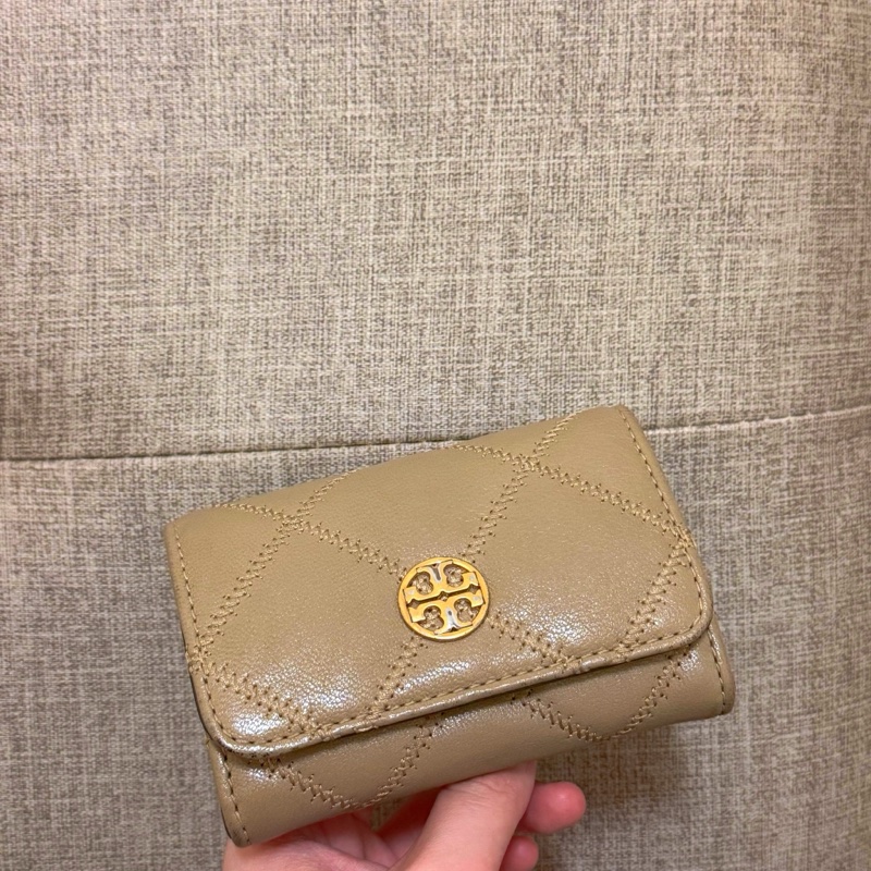 TORY BURCH Willa菱格紋卡包-奶茶色金釦-9