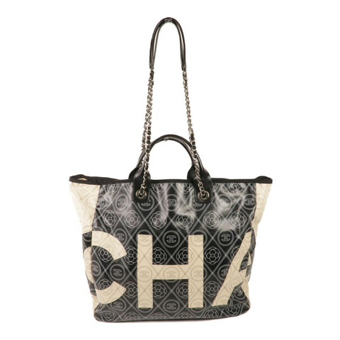 CHANEL 塗層帆布2 Way Tote銀扣手挽肩背兩用袋