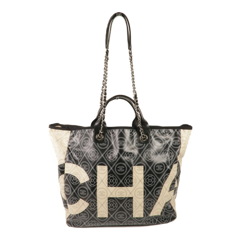 CHANEL 塗層帆布2 Way Tote銀扣手挽肩背兩用袋-0