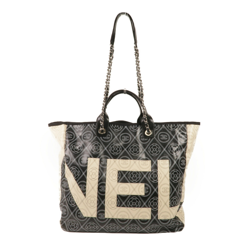 CHANEL 塗層帆布2 Way Tote銀扣手挽肩背兩用袋-1