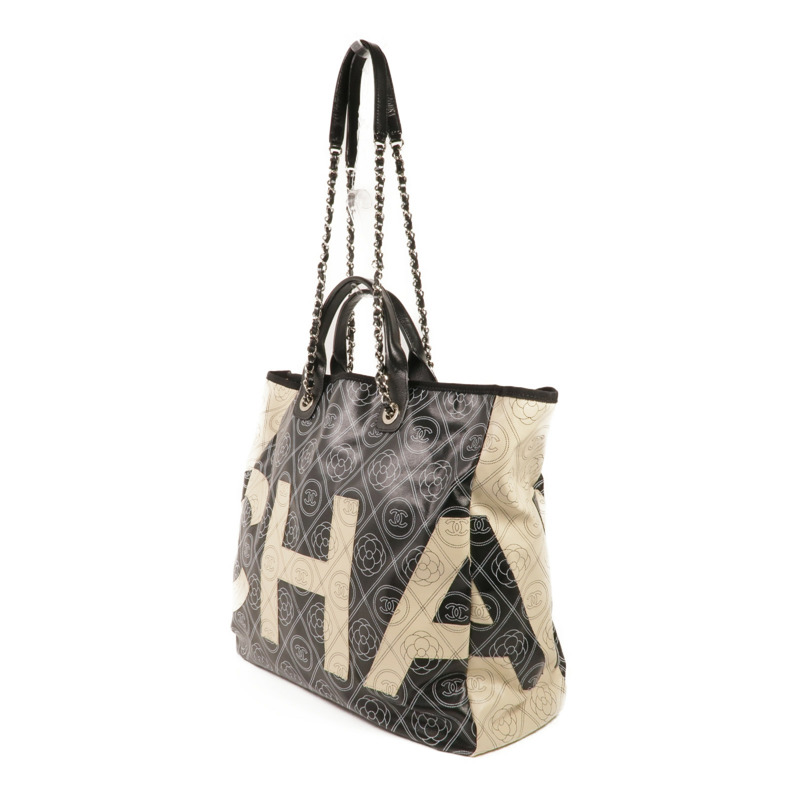 CHANEL 塗層帆布2 Way Tote銀扣手挽肩背兩用袋-2